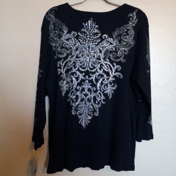 Y2K Fleur De Lis Rhinestone Mcbling Long Sleeve Shirt - Picture 4 of 9
